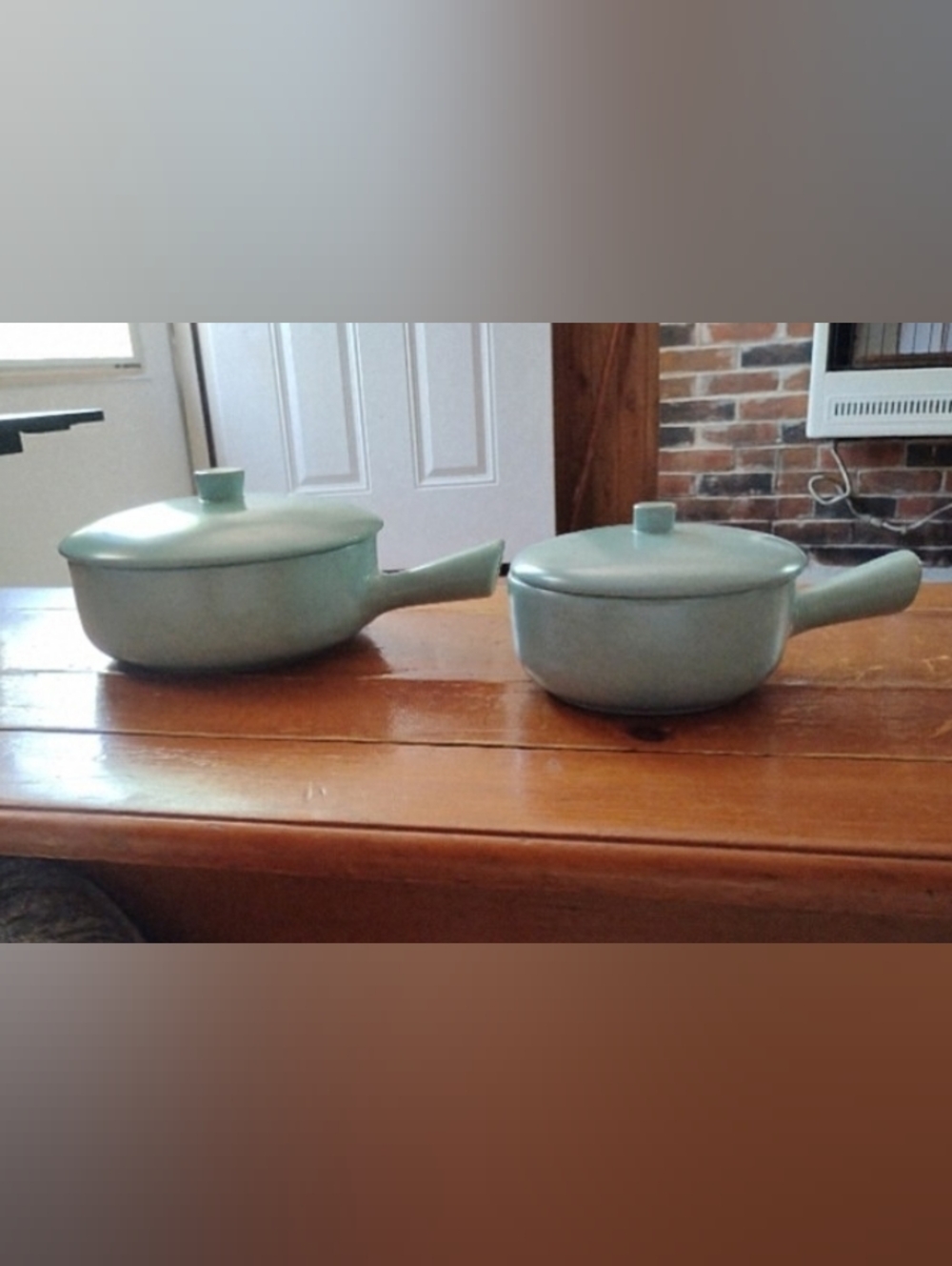Vintage Set La Solana Pottery Sage Green Casserole Dish Pots with Lid and Handle - Picture 7 of 13